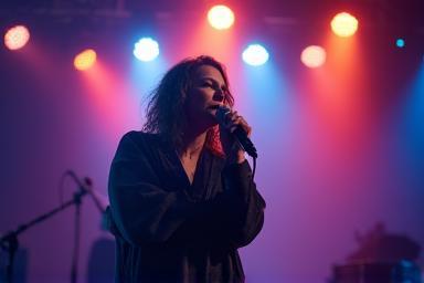 Singer on a stage with lights